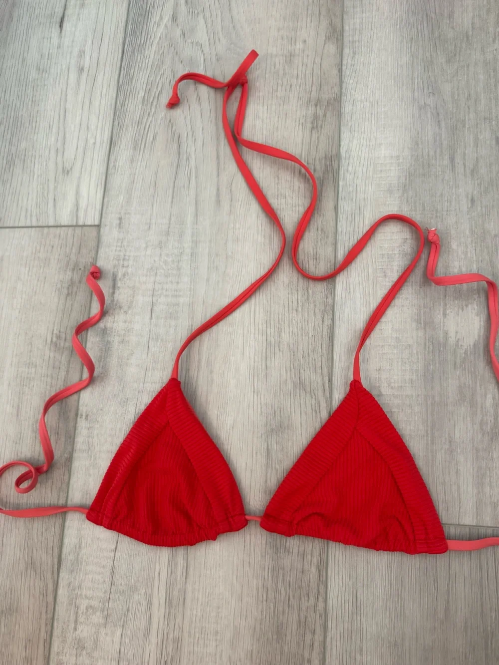 Frankie's Bikinis Red Ribbed Triangle Bikini Top